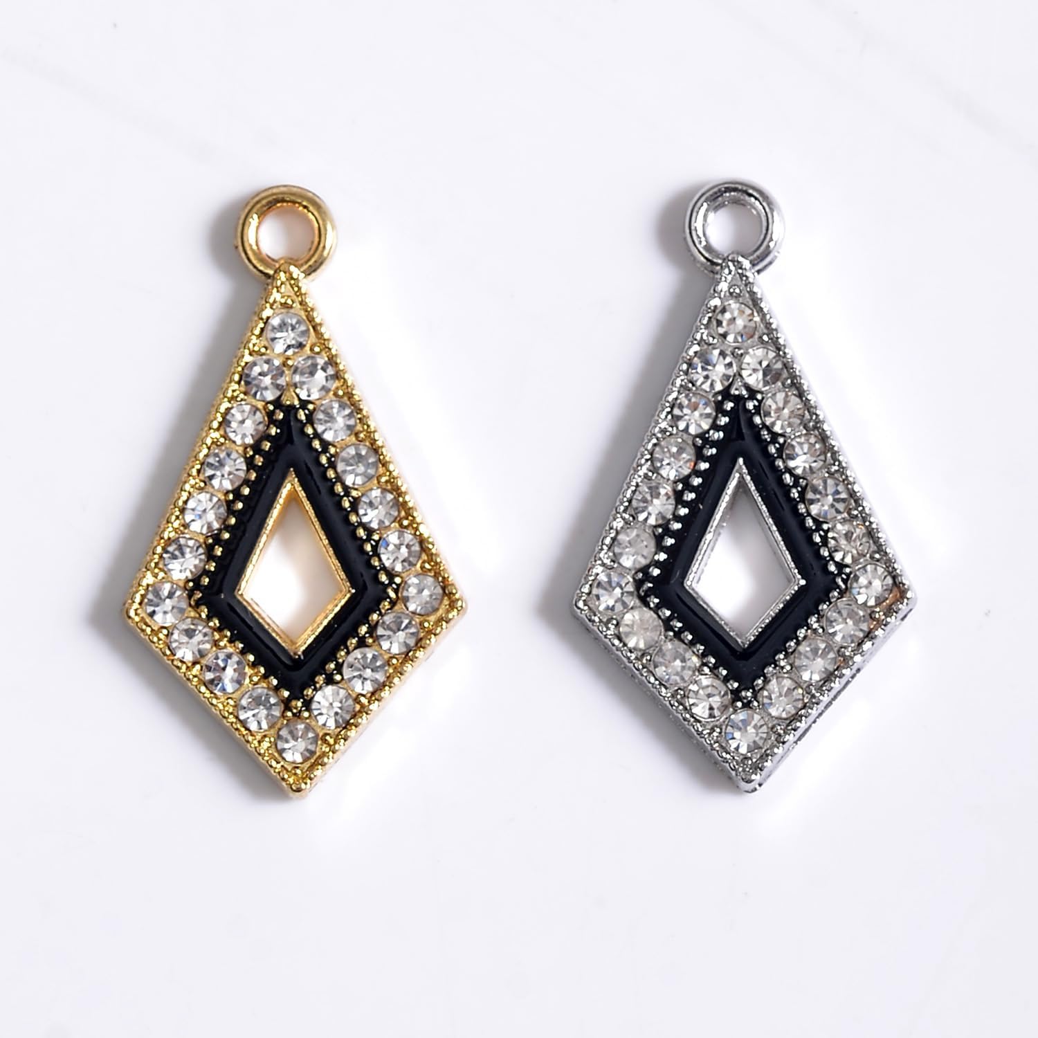 stino 40 Pieces Rhinestone Charms, Turtle Heart & Rhombus Jewelry Making Supplies, Silver & Gold Plated Crystal Pendants - Image 5