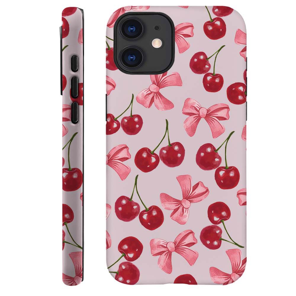 DAIZAG Case Compatible with for iPhone 11,Cherry Pattern with Bows Pink Phone Case for iPhone 11 for Girl Women Boy Men