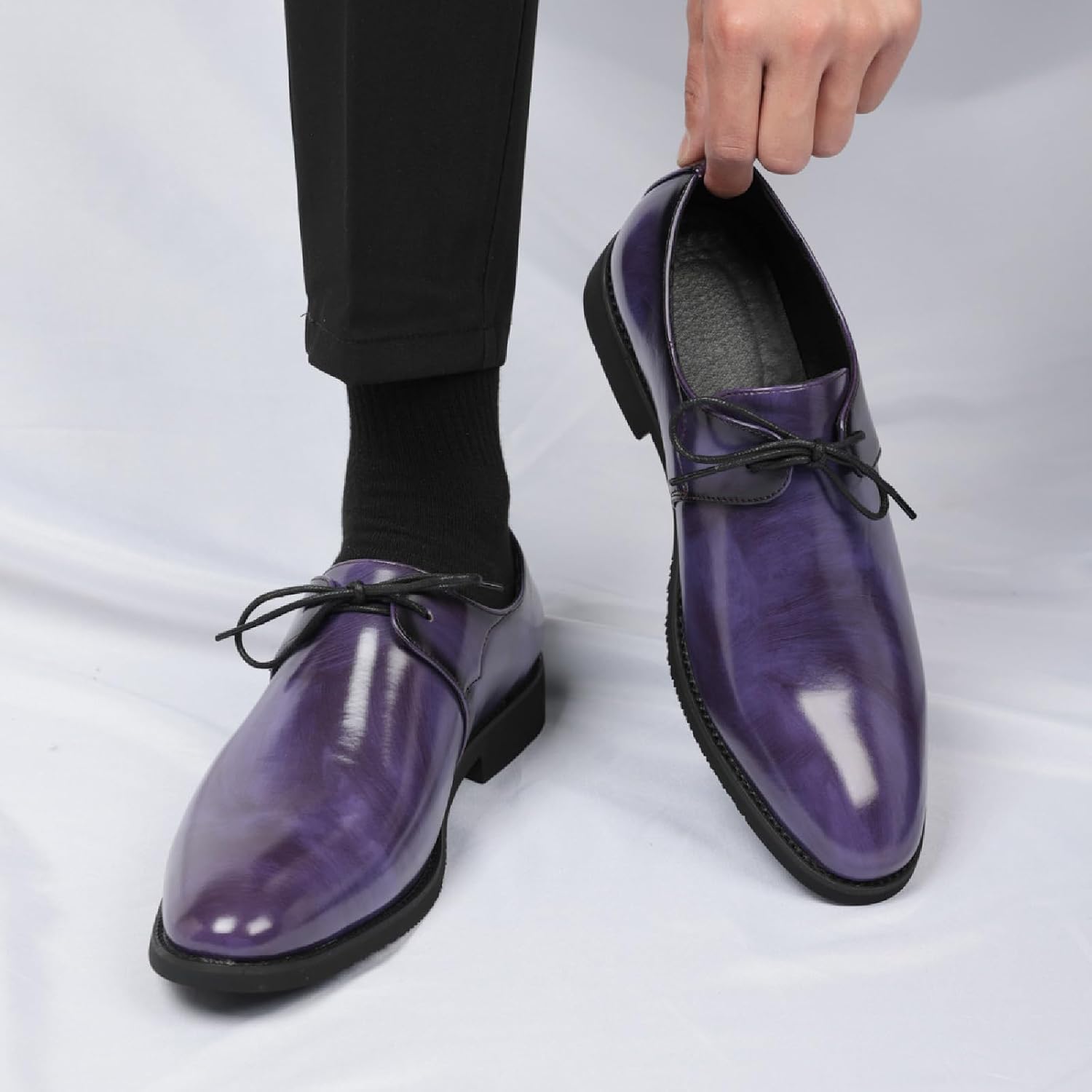 Men's Patent Leather Lace-Up Formal Oxford Shoe Fashion Slip On Chunky Heel Business Loafers for Men Wedding Suit Tuxedo Dress Shoes