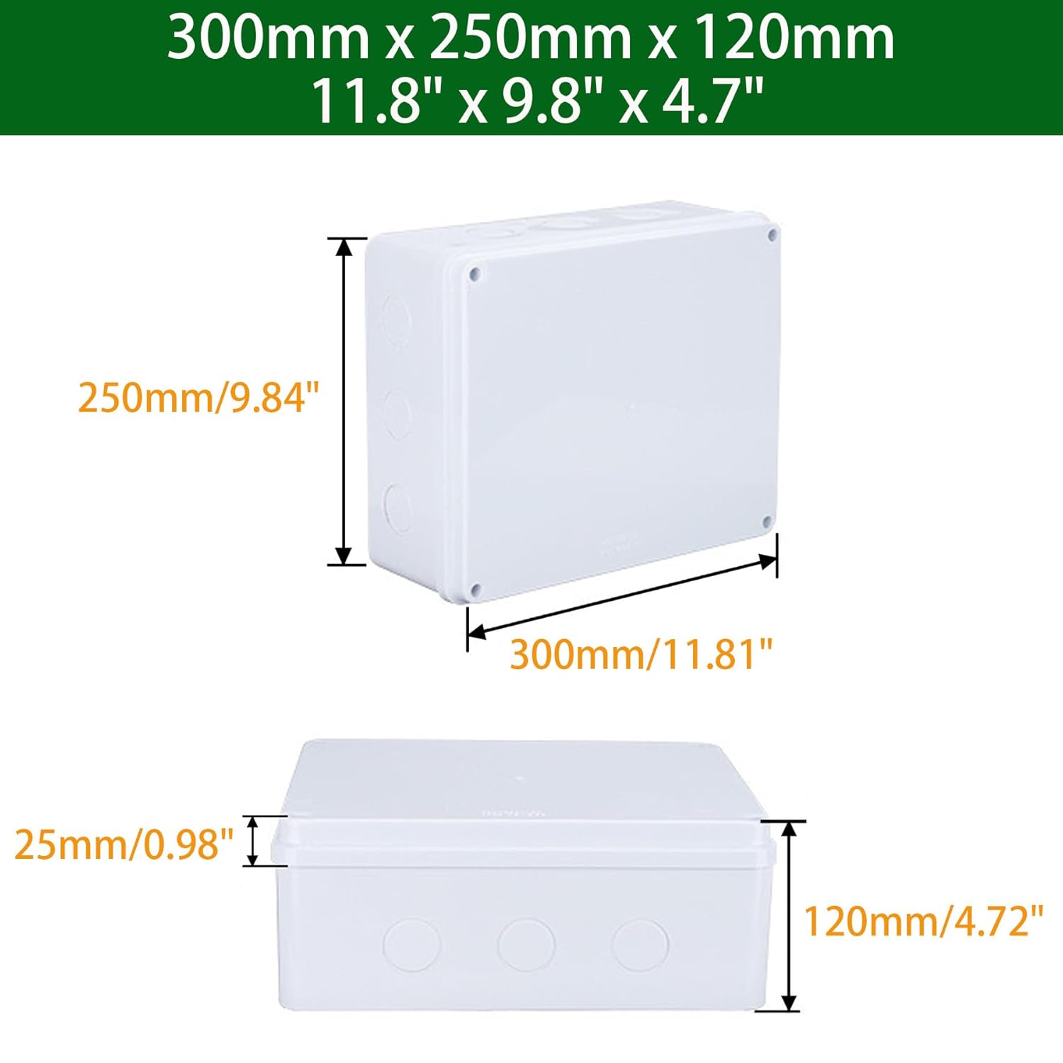 IP65 ABS Waterproof Junction Box - 300x250x120mm Dustproof Outdoor Project Box Cable Connection, White Protective Enclosure, 1 Pcs