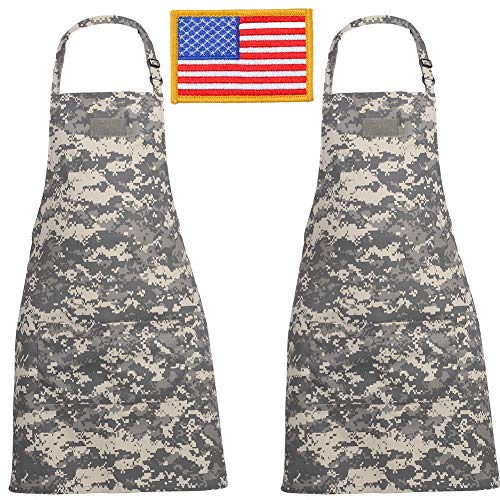 SOMIDE 2 PK Adjustable Bib Aprons, 2 Large Pockets, Cooking Kitchen BBQ Grilling