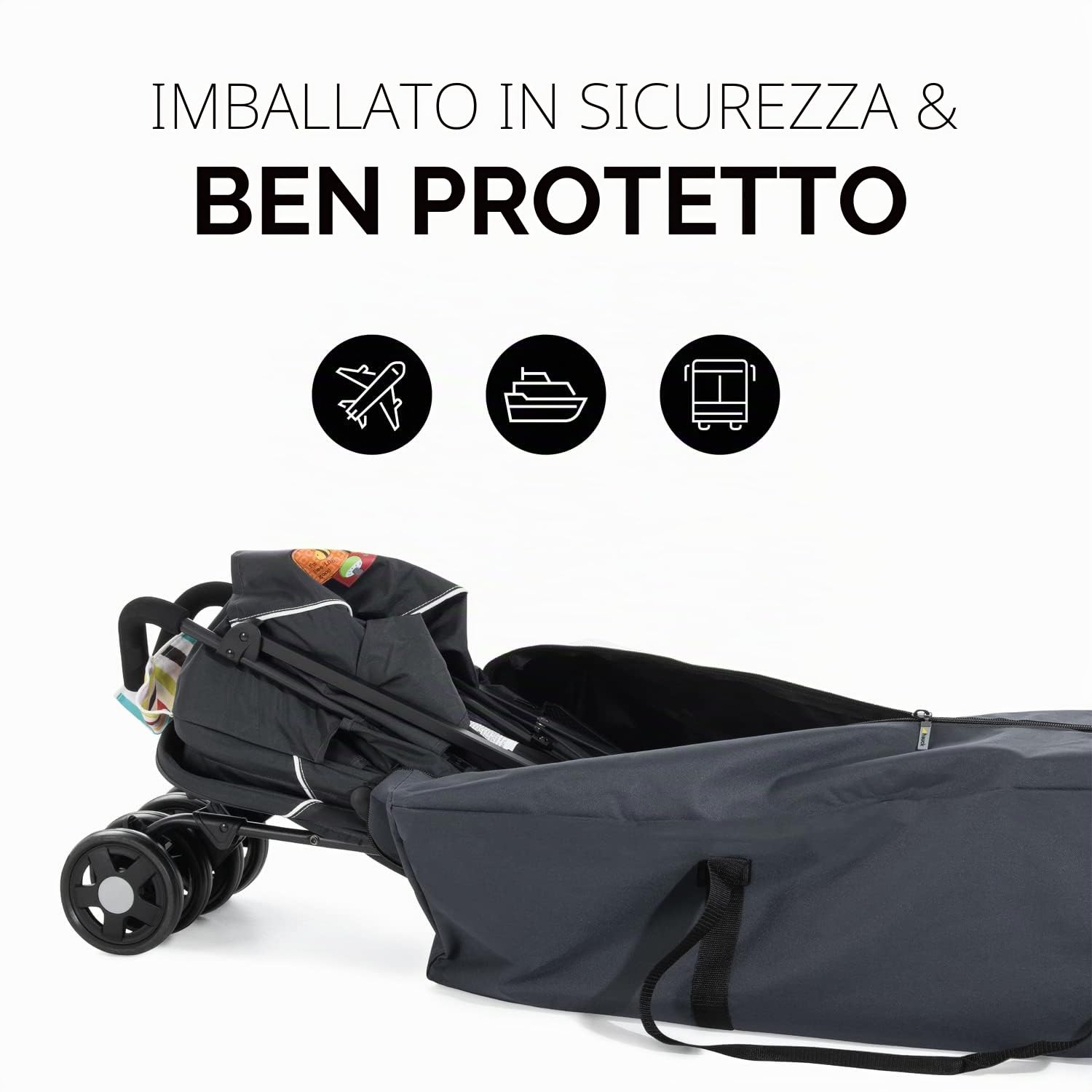 hauck Bag Me, Grigio Scuro - Borsa da Viaggio per Passeggino 115 x 31 x 31 cm - Adatto a Passeggini con Chiusura a Ombrello - Impermeabile, Resistente e Portatile - con Maniglia di Trasporto