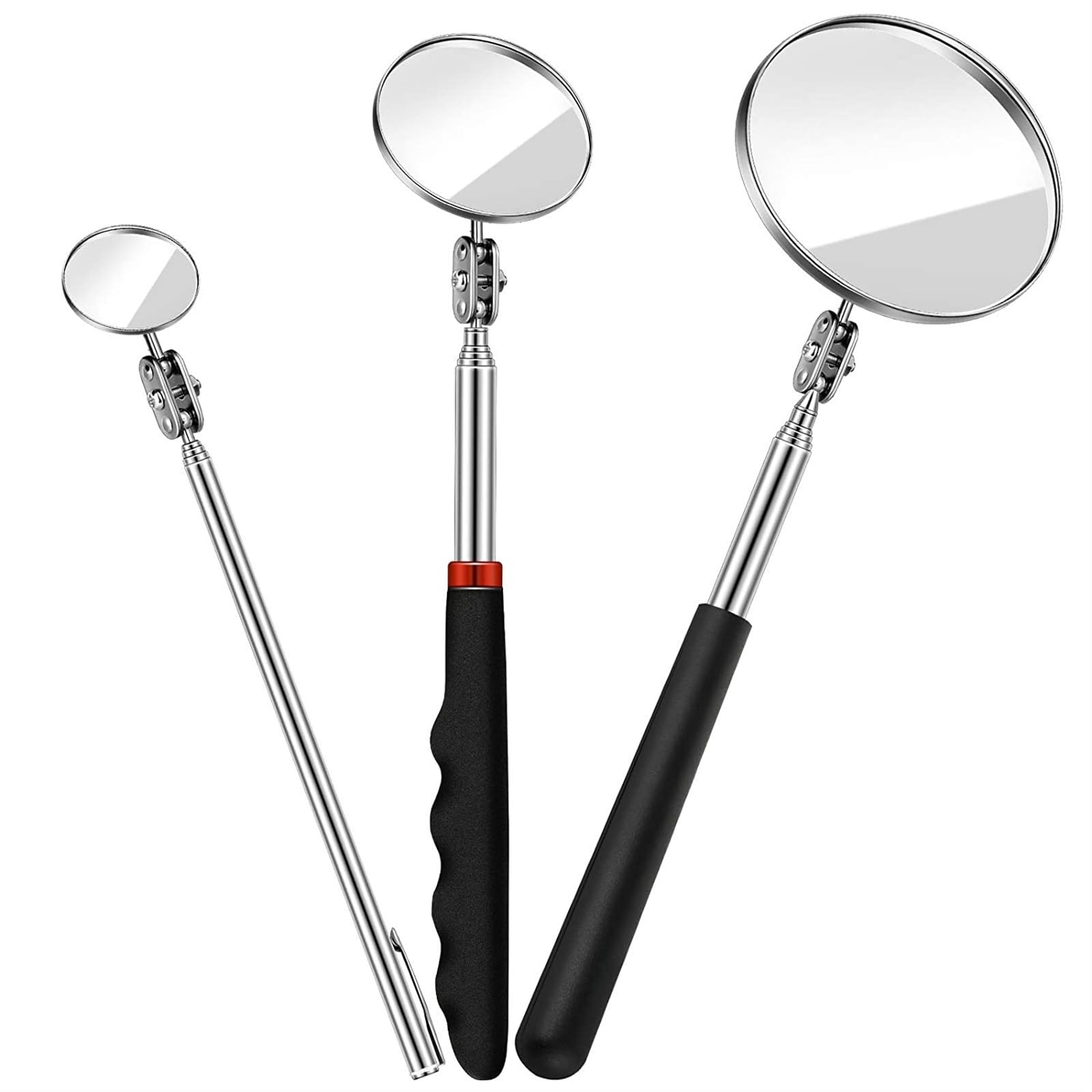 THE WHITE SHOP Round Inspection Mirror with LightsSquare MirrorUnderbody Inspection Mirror,3 Pieces Telescoping Inspection Mirror Round Mirror Inspection Tool for Check The Condition of The Vehicle, O