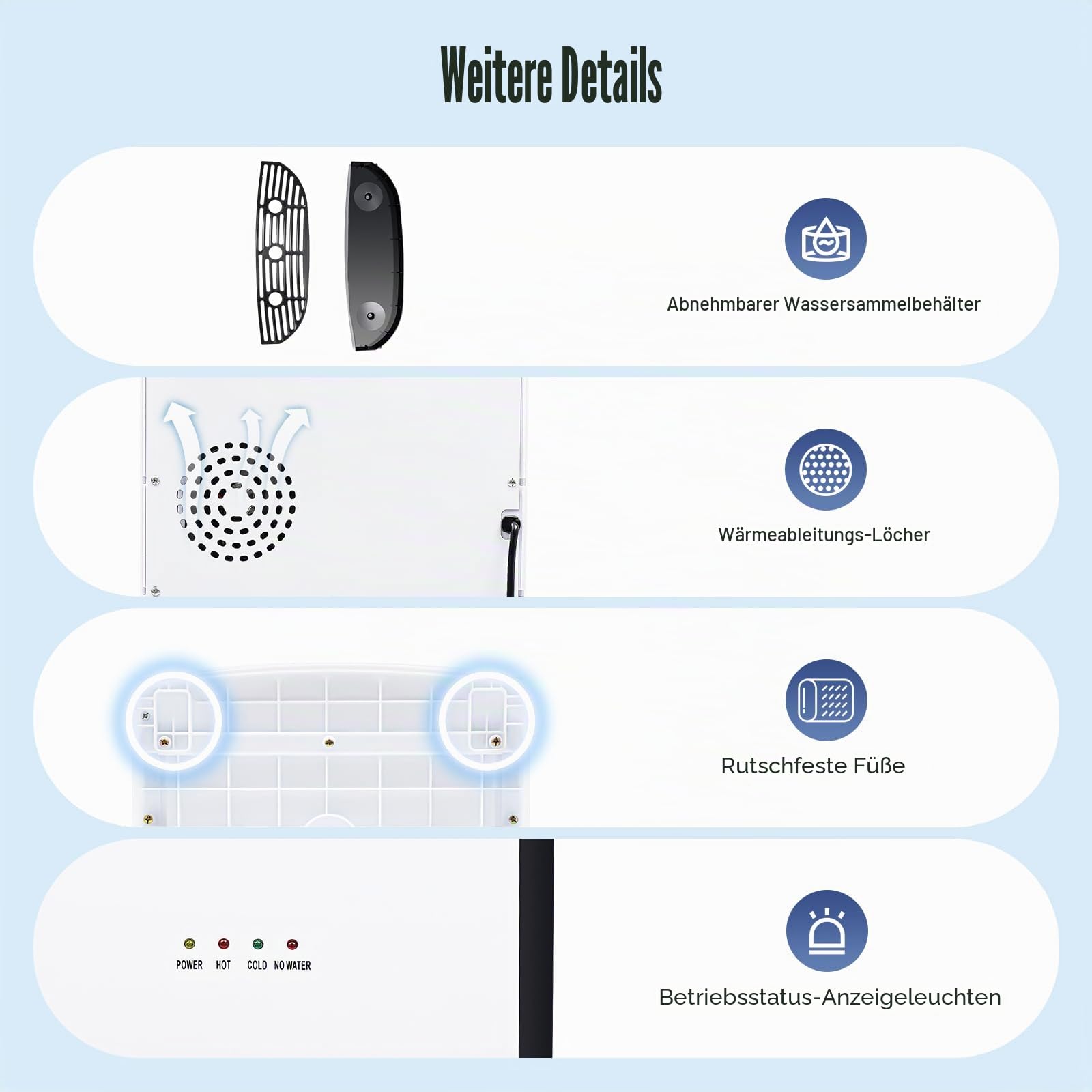 500W Bodenstehender Wasserspender, Elektrischer Heißwasserspender mit 3 Wasserauslässe und Bodenbeladung, Wasserspender für Hause, Büro, Schlafzimmer, Wohnzimmer