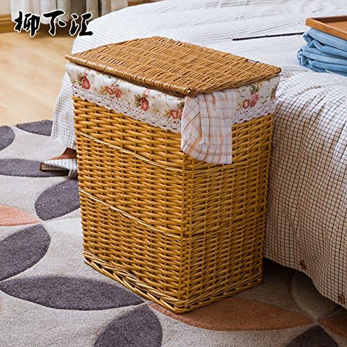BAGESNL Handmade/Rattan/Natural/Wicker/Storage Box/With Lid/Storage Basket/Miscellaneous Goods/Finishing Box/Hamper/Toy/Clothes/Barrel/Household, L38Xw28Xh47Cm, 6