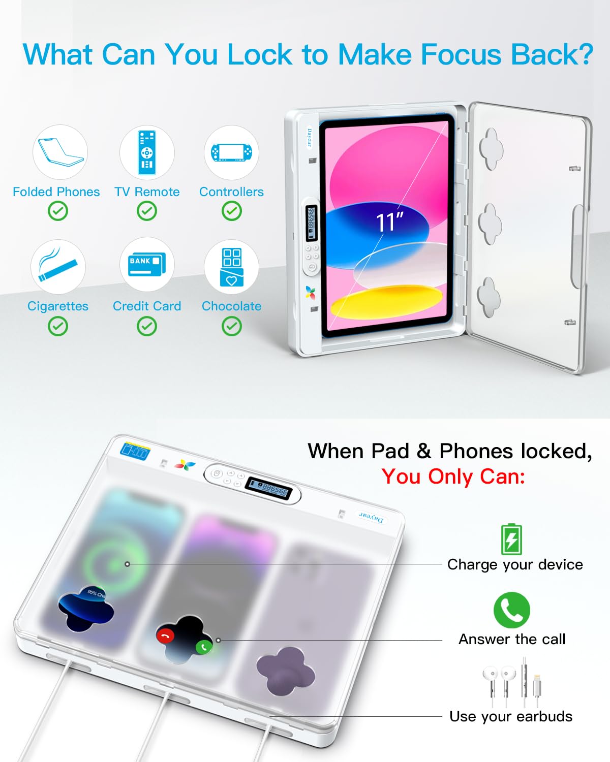 Caja de Bloqueo para Teléfono/Pad con Temporizador, Caja de Casillero para Android Phone/iPhone/iPad, Cárcel Telefónica Timed Lock Box para Que los Niños y Adultos se Concentren Más(Cristal)