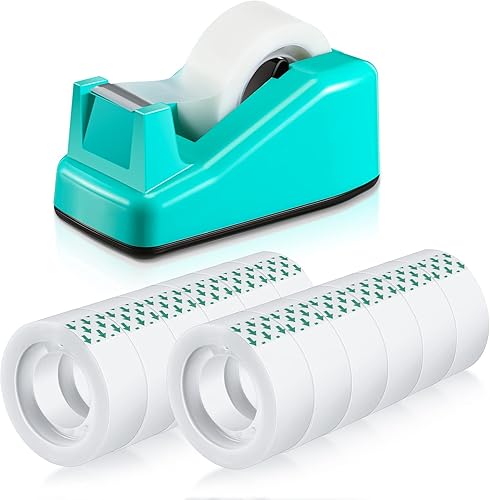 Escritorio dispensador de cinta con 12 rollos de cinta pequeña transparente, repuestos de embalaje invisibles para envolver regalos, suministros
