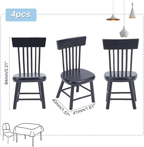 Miniatura 7 de PH PandaHall 4 sillas de muebles de casa de muñecas, sillas miniatura 112, mini silla de madera, muebles pequeños, modelo de silla para boda,