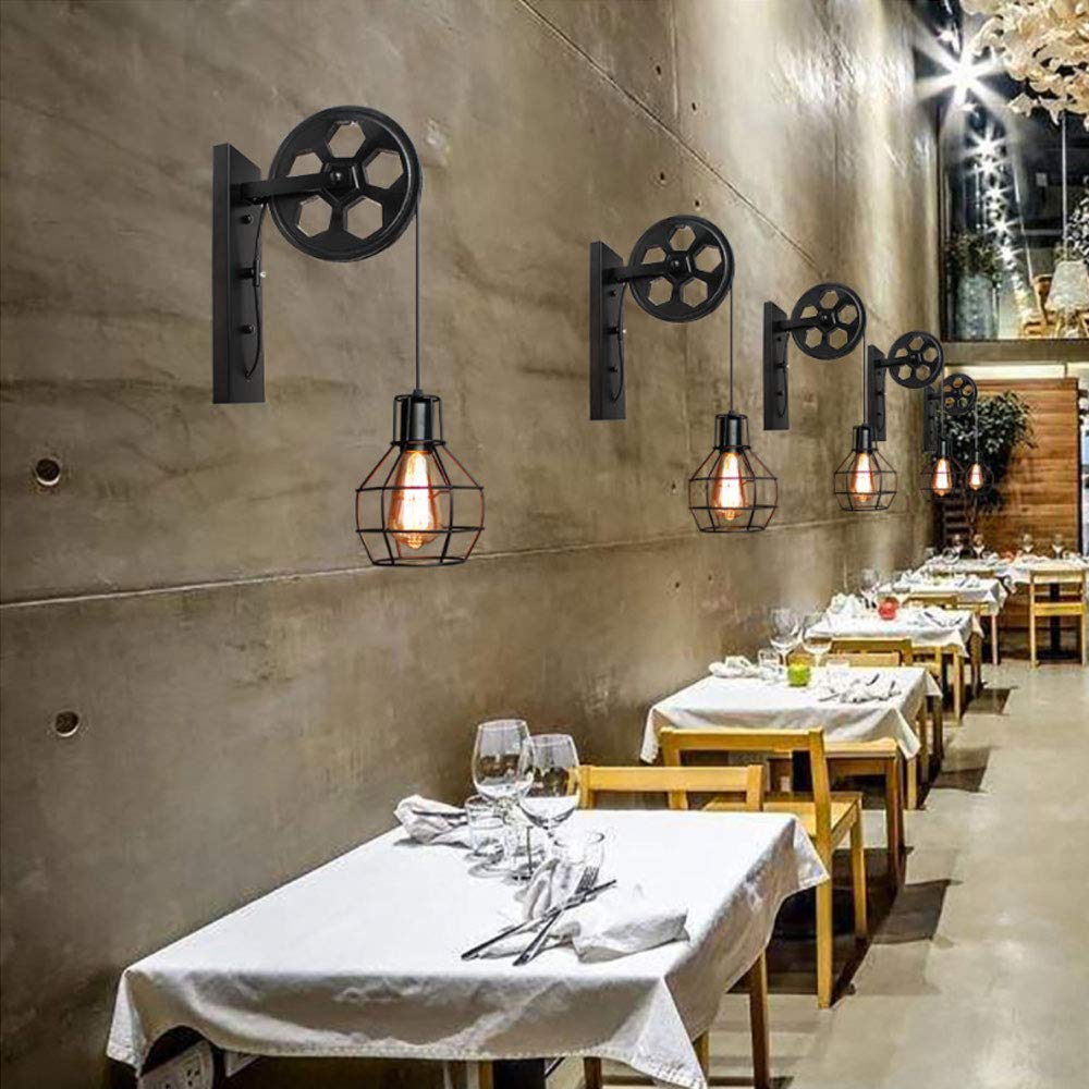 Kinkiet retro wiejski styl industrialny kinkiet vintage żelazna klatka ścienna czarna oświetlenie ścienne sypialnia kapelusz brody korytarz lampa do czytania E27 lampa ścienna wewnętrzna, brąz
