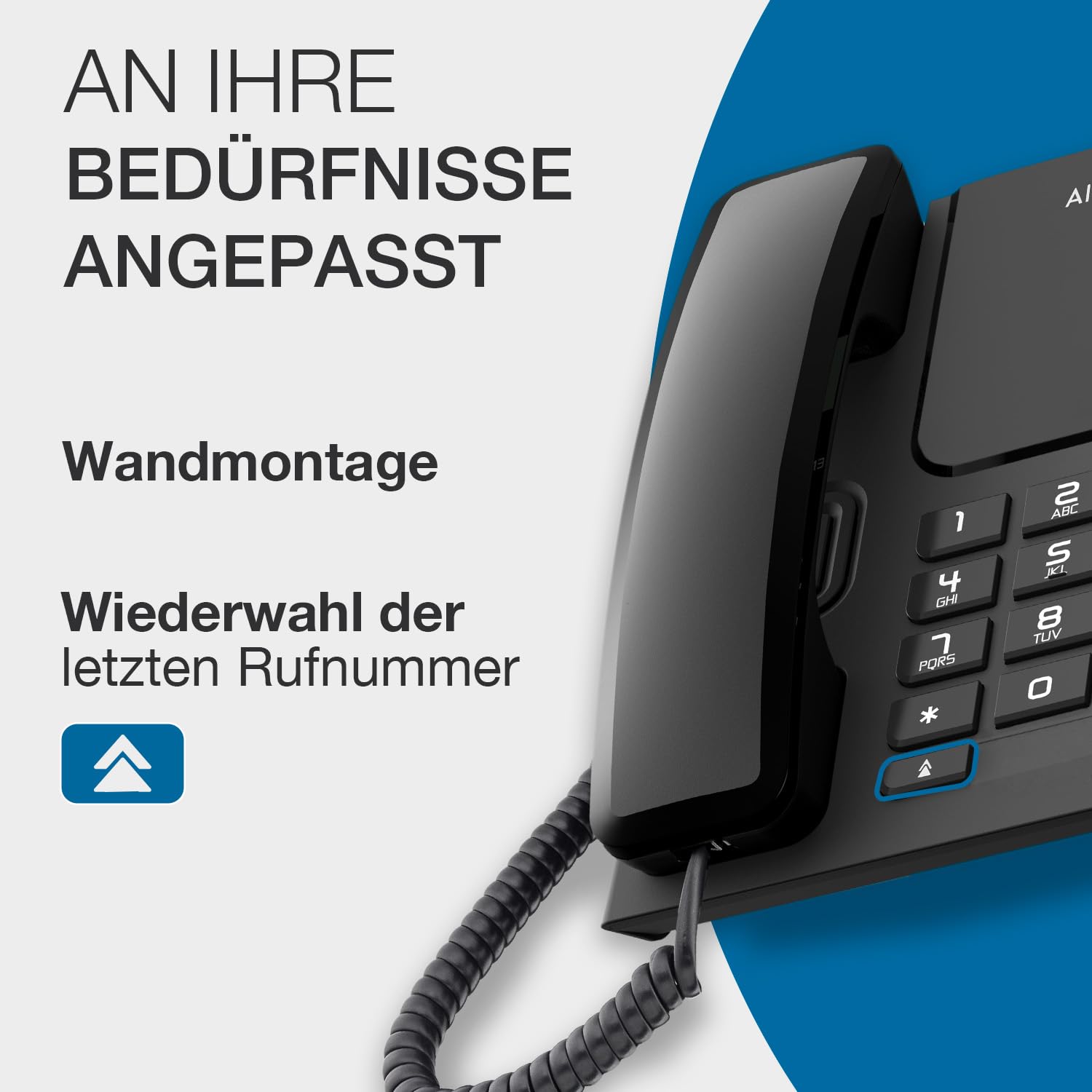 ALCATEL T26 - Schnurgebundenes Festnetztelefon - Visuelle Anrufanzeige - Wahlwiederholungstaste - Stummtaste - 3-stufige Lautstärkeregelung - Wandmontage möglich - Schwarz