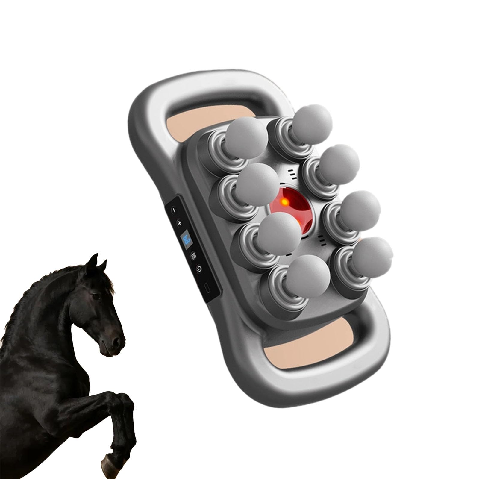 Pistola de masaje de luz roja de 8 cabezales, pistola de masaje de múltiples cabezas para caballo con 3 modos, 30 niveles de intensidad, terapia de luz roja y ultra silenciosa, para el cuidado de los