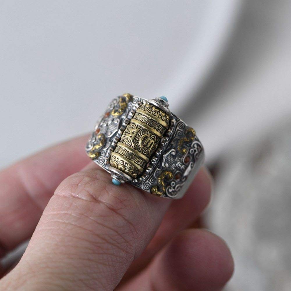 Einstellbare Ring Frauen,S925 Sterling Silber Retro Distressed Breite Spin Nation Verstellbar Open Knuckle Schwanzring Finger Joint Zehenring Schmuck Für Frauen Mädchen Geschenk Hochzeit Muttertag