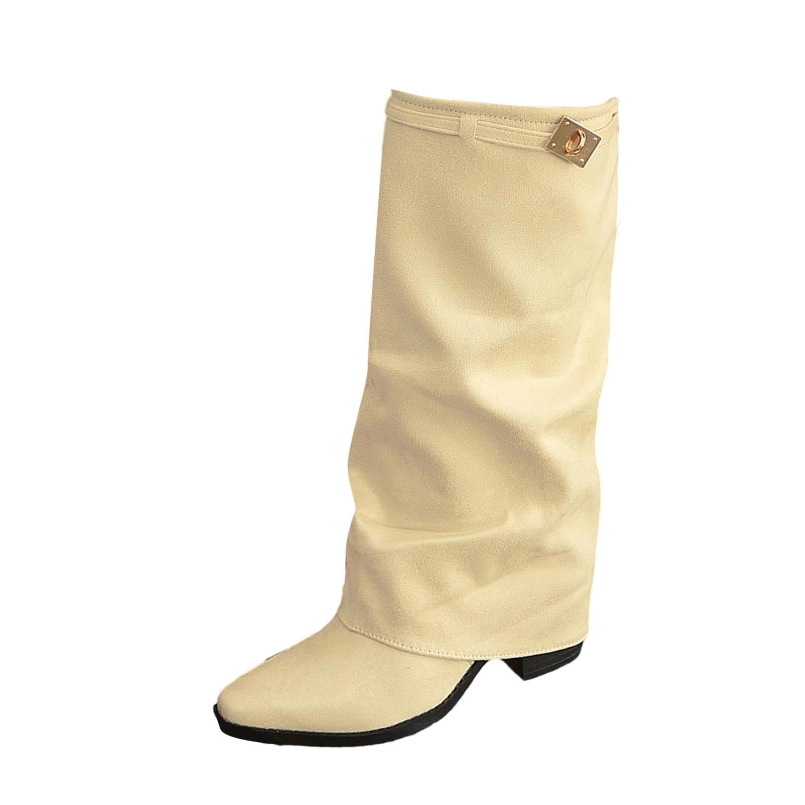 Botas por Encima de la Rodilla Botas Media caña Estilo Western con Parte Superior Piel sintética Plisada, Punta Afilada, tacón Grueso, hasta la Rodilla diseño sin Cremallera para otoño Invierno.