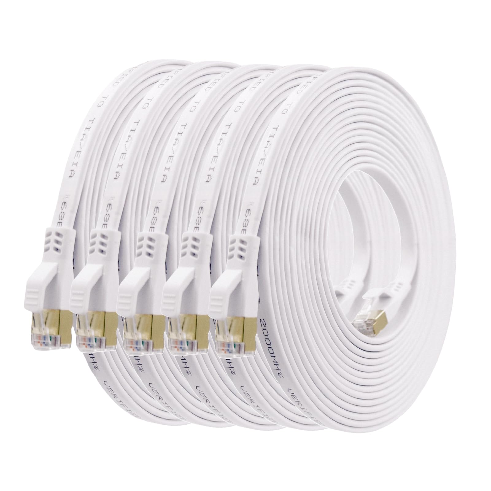 HUGIN Lan Kabel CAT8 0,5m 5 Stück, flaches 40 Gbit/s-2000 MHz Hochgeschwindigkeits Netzwerkkabel, schneller als Cat7/Cat6/Cat5e (0,5M, 5Stück, weiß)