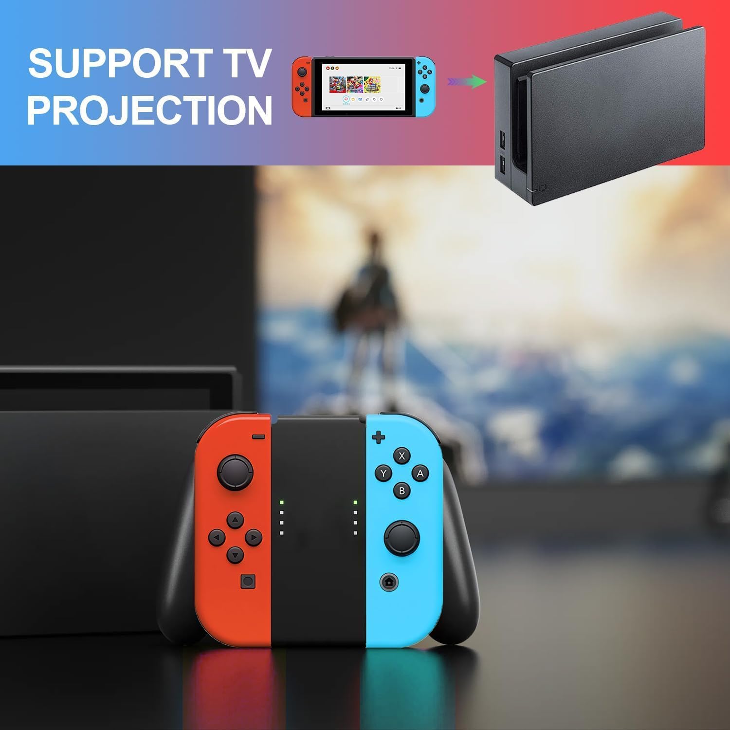 Générique Manette Switch L/R Travailler avec la console de Switch/Lite/OLED, Manette sans fil prend en charge la double vibration, le gyro à 6 axes, le réveil-Red - 4