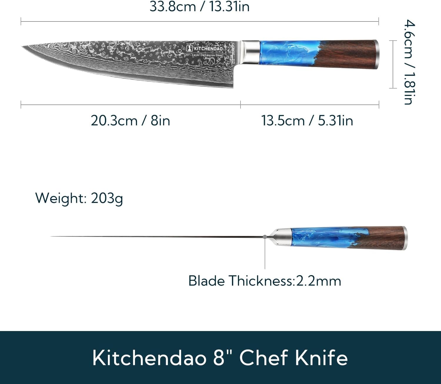 KITCHENDAO Chef Knife 8 Inch 67-Layer Damascus Steel Kitchen Knife Super Sharp Cooking Knife with Unique Rosewood and Resin Handle, Gift Box for Family, Friends and Colleagues
