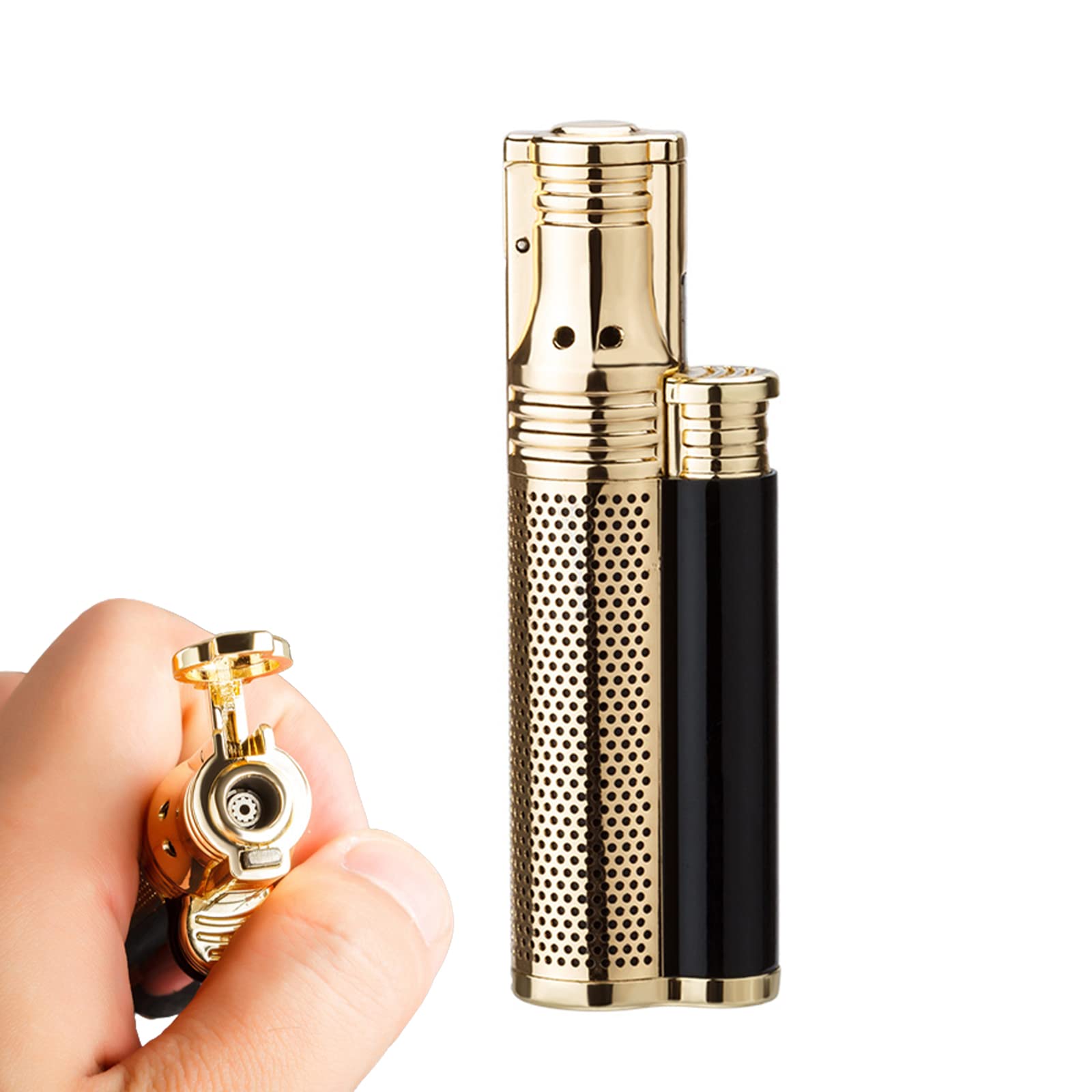 Metal a Prueba de Viento Gas Butano con Punzón Encendedor de Cigarros Jet Butano Gas Fumar Antorcha Encendedor Ajustable y Portátil Gadget para Hombres