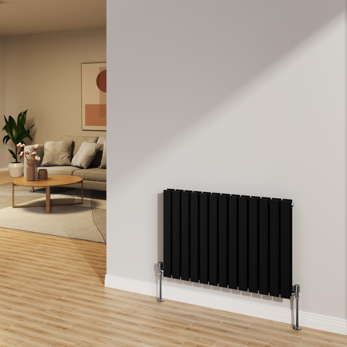 NRG 600x884mm Black Radiator Horizontal Double Flat Panel Modern Bathroom Central Heating Radiators