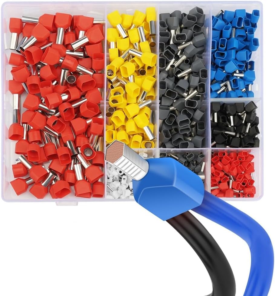 750pcs Twin Wire Ferrules Kit Wire Terminal Ferrules Crimp Connector Twin Ferrules Dual Bootlace Ferrule Teminator Kit