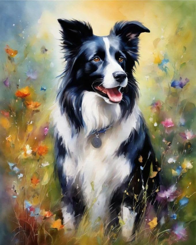 ZMHZMY DIY Paint by Number for Adults, Border Collie in The Grass Paint by Number Set with Professional Brushes,40x50cm,No Frame