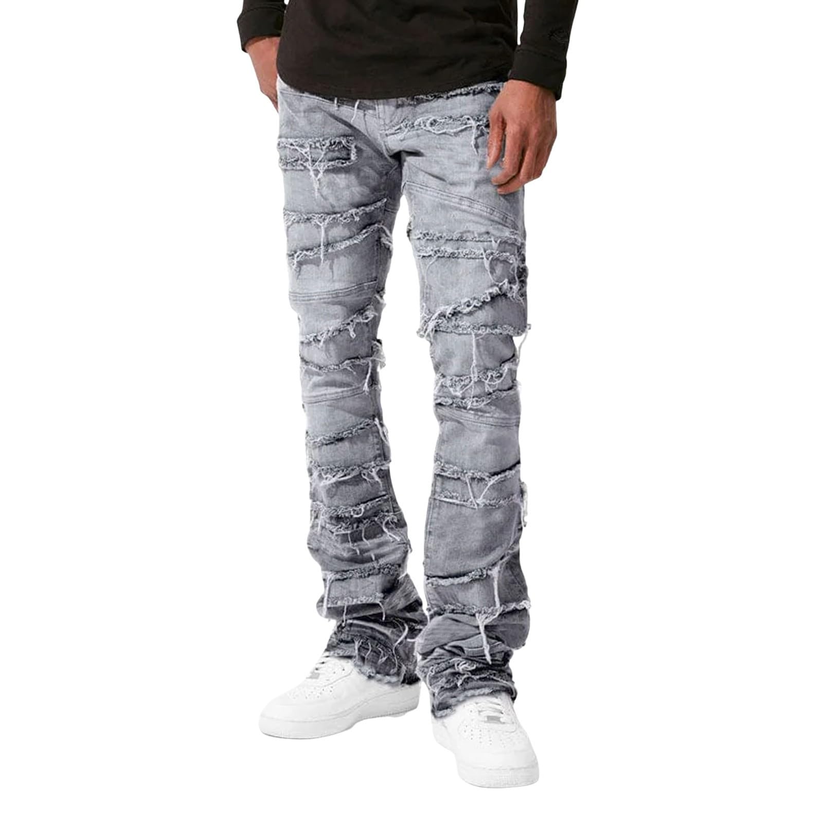 Jeans Uomo Strappati, Pantaloni Uomo Jeans con Ricamo Pentagramma Pantaloni in Denim Stretch Slim Fit vestibilità Regolare Jeans Uomo Estivi Jeans Leggeri Streetwear Stile Y2k Pants Casual Versatile