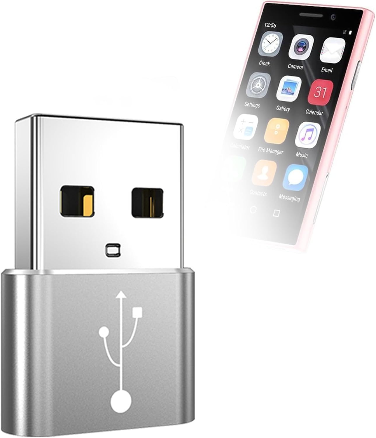 BoxWave Adapter Compatible with BLKE A19 Pro Mini Smartphone (4.5 in) - USB-A to C PortChanger (5-Pack), Type-C OTG Convert Charging Data Adapter - Metallic Silver