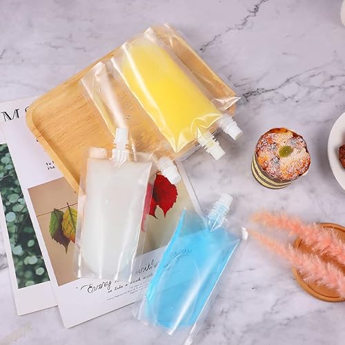 Miniatura 8 de Bolsas desechables para jugo, 100 unidades, bolsas de plástico para bebidas independientes, bolsas de bebidas transparentes para viajes al aire