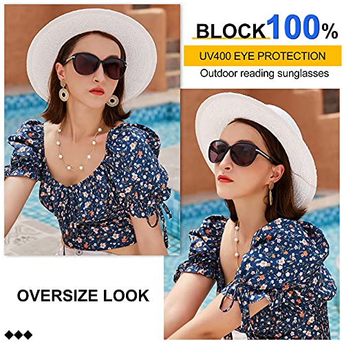 MARE AZZURO Round Reading Sunglasses Women Oversized UV Readers 1.0 1.25 1.5 1.75 2.0 2.25 2.5 2.75 3.0 3.5 4.0 (Black, 1.25)2