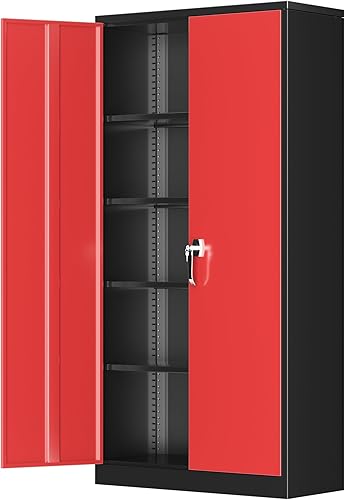 Miniatura 29 de Greenvelly Armario de Almacenamiento de Metal con Puertas, Armario Ropero de Acero Negro de 72", Casillero Armario Ropero para Empleados para Ropa