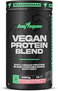 BigMan | Vegan Protein Blend 420 gr | Aislado de Proteína Vegana | Gran Ganancia Muscular | Recuperación Deportiva | Tonificación Muscular (420 gr, Fresa Plátano)