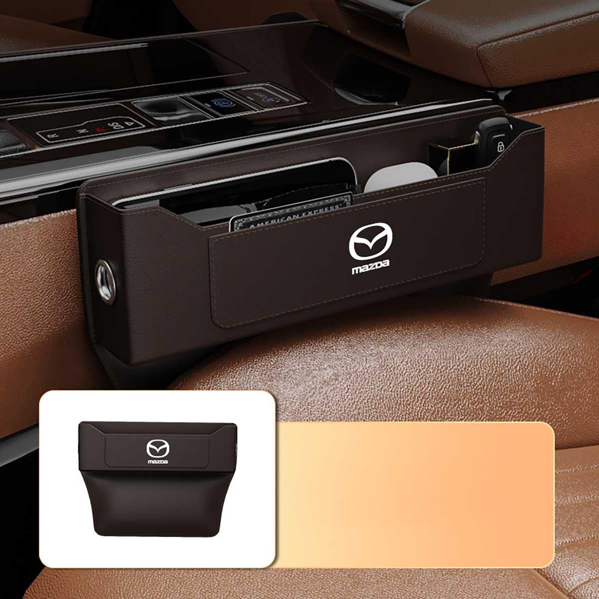 HUKOAUAO Car Seat Gap Storage Box for Mazda 2 3 5 6 MX5 MX30 CX30 CX5 CX50, Pu Leather Console Side Pocket Organizer Filler-Box Accessories