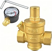 1/2" DN15 Water Pressure Reducer with Pressure Gauge, Made of 100% High Hardness Brass, 1.6MPa Water Pressure Reducer, Adjustable Water Pressure Regulator for Valve