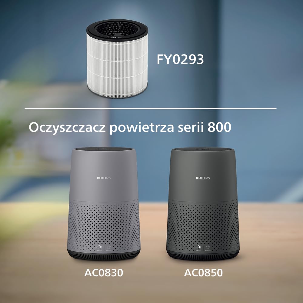 Philips Oryginalny filtr wymienny do oczyszczacza powietrza serii 800 AC0830, AC0850, 3-warstwowa filtracja HEPA NanoProtect + węgiel aktywny, trwałość i żywotność 12 miesięcy (FY0293/30)
