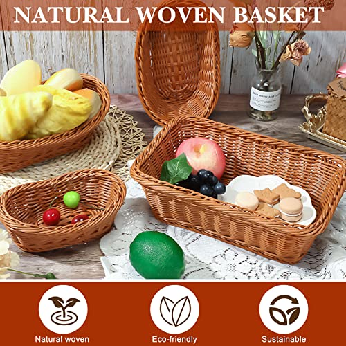 Mimorou 4 Pcs Wicker Bread Basket For Serving Imitation Woven Fruit Harvest Snack Brown Storage Container Vegetable Food Baskets Kitchen Table, Oval And Rectangle #TOP3