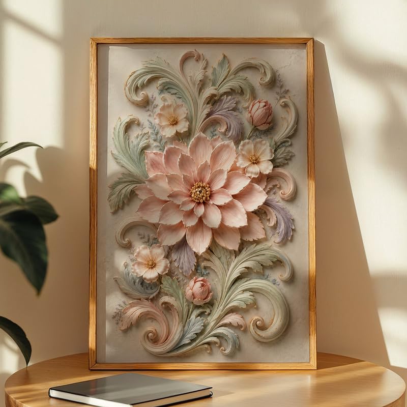 Image of NoWorries Floral Botanical Wall Painting with Frame | Premium Textured Flower & Leaf Artwork, Pastel Nature Wall Decor Framed for Living Room Bedroom Office and Home Decoration (Art-8,13x19inch)