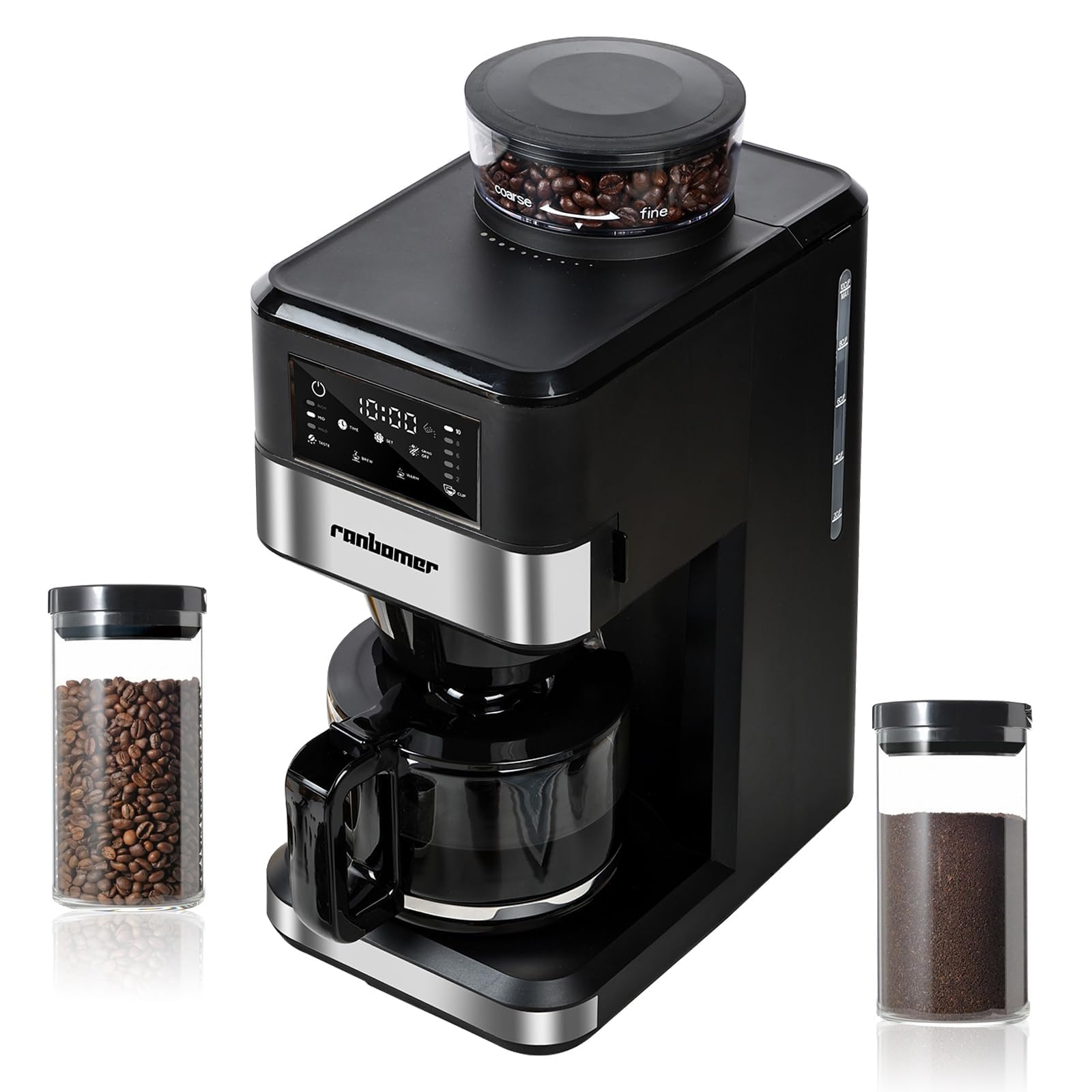 Coffee Maker with Built-in Grinder, Digital Display, 10 Cup Coffee Machin, Black and Silver?e,Programmable Grind & Brew, Keep Warm Plate Coffee Machine and Burr Grinder Combo?51 oz