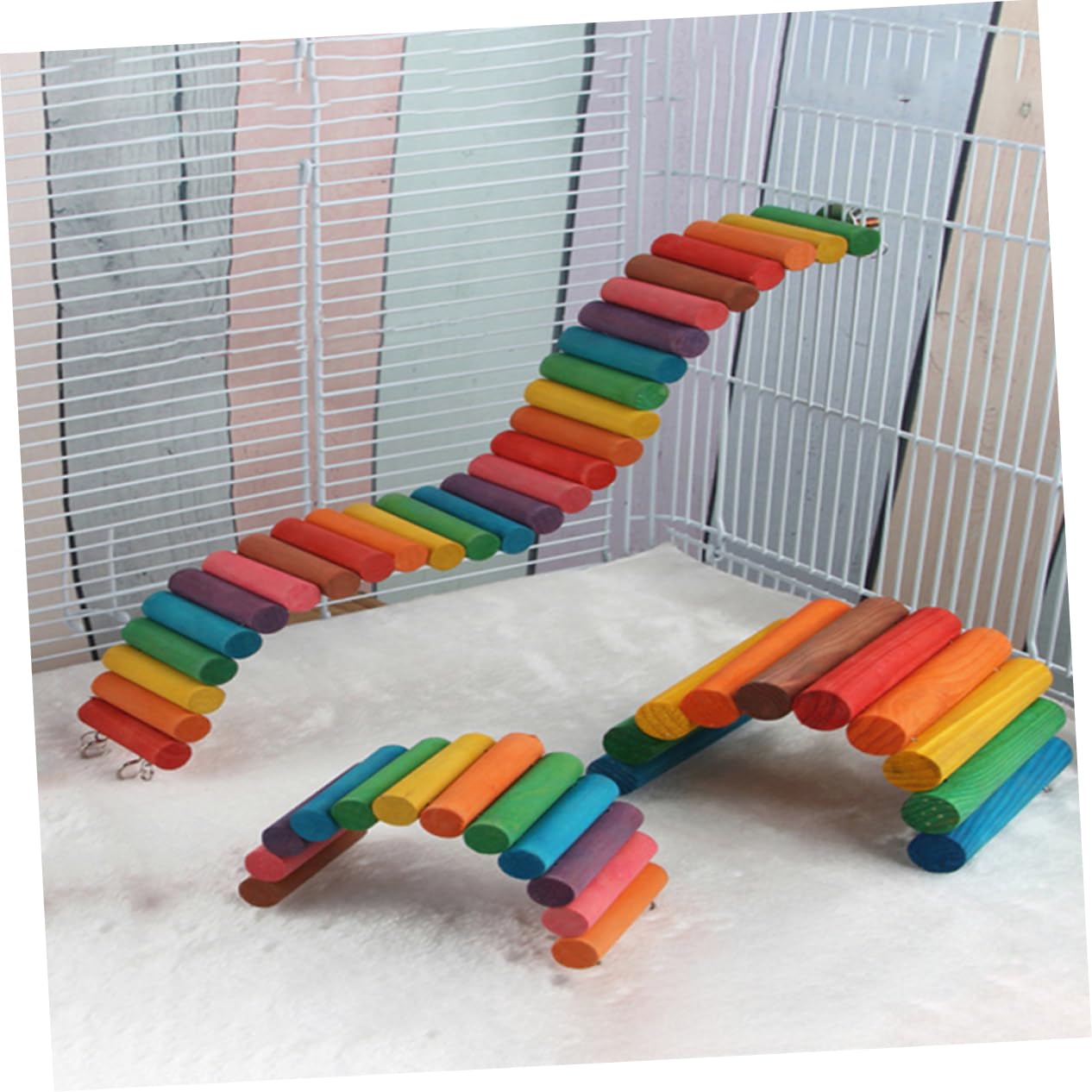 BESPORTBLE 7.5x30cm Pet Wooden Ladder Parrot Hamster Climbing Toy Natural Wood Exercise Toy Rainbow Plank Road Soft Ladder