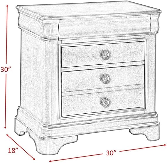 BOWERY HILL 3-Drawer Hardwood Nightstand, Cherry Finish, 30 x 30 x 18 Inches, Birch Veneers, Antique Brass Knobs, Felt-Lined Hidden Drawer, Full-Extension Glides, Transitional Bedroom Furniture