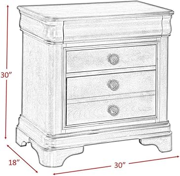 BOWERY HILL 3-Drawer Hardwood Nightstand, Cherry Finish, 30 x 30 x 18 Inches, Birch Veneers, Antique Brass Knobs, Felt-Lined Hidden Drawer, Full-Extension Glides, Transitional Bedroom Furniture