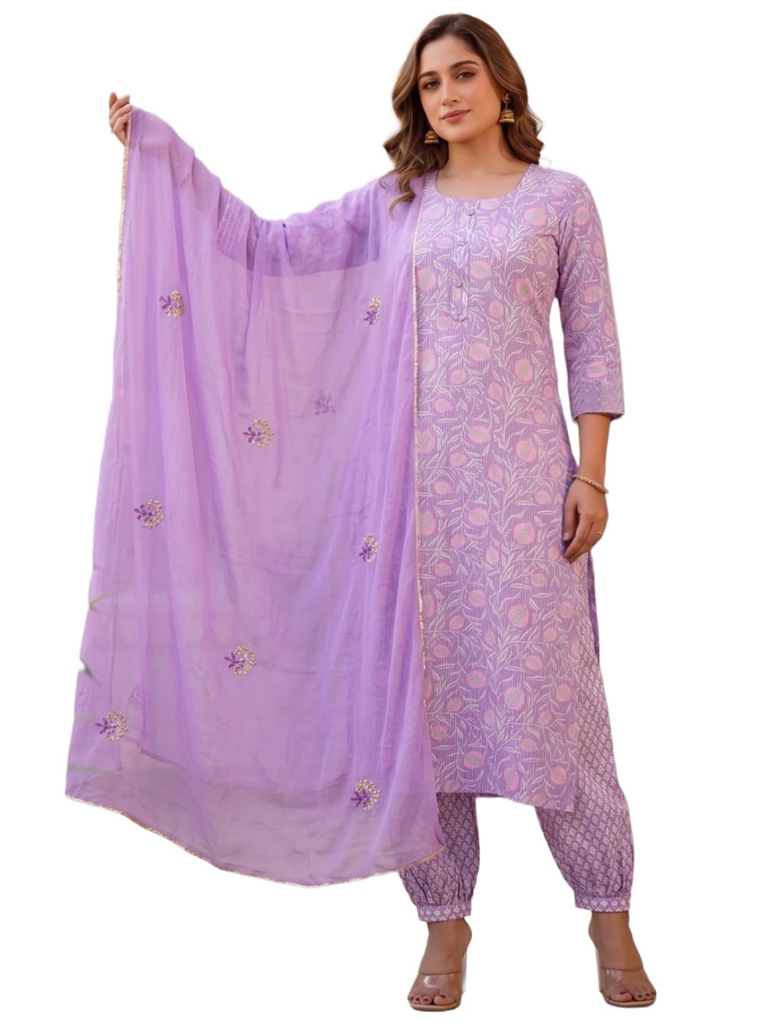 Rayon Viscose Printed Straight Kurta with Pant and Dupatta for Women | Rayon Viscose Purple | 3/4 Sleeve | Round Neck | Ethnic Wear Casual Wear-image-25