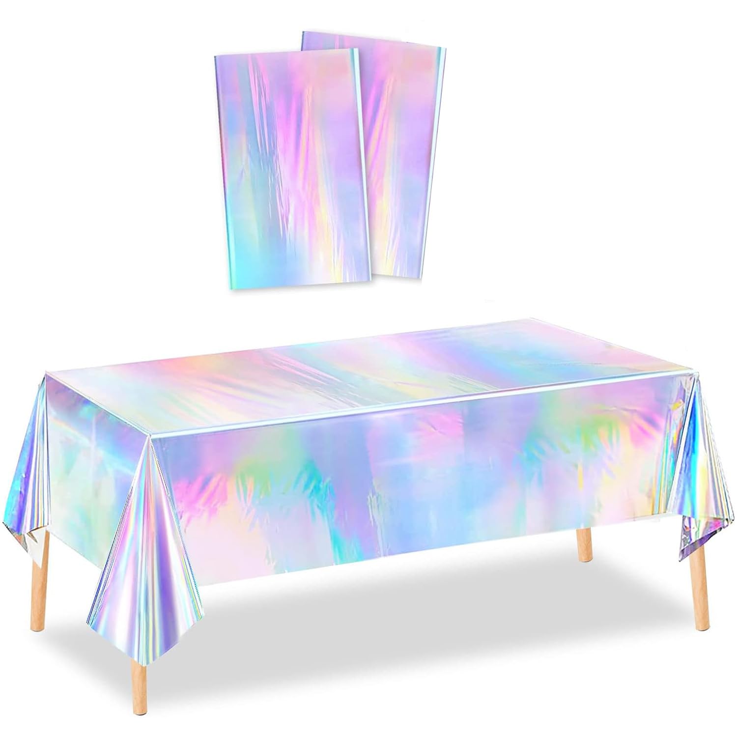 Taiyyi Pack of 2 Laser Holographic Rectangular Tablecloths, Waterproof, Silver Foil, 137 x 274 cm, Perfect for Parties