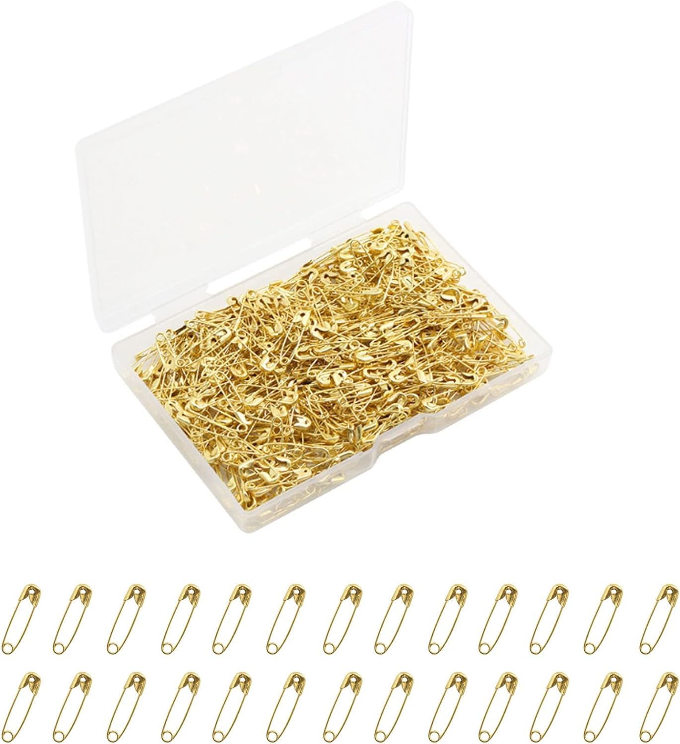 Amazon.com: 安全別針,500 件用於衣服的小型安全別針,19 公釐金色迷你安全別針,小型金屬固定 安全夾,適用於縫紉珠寶服裝標籤,附可重複使用的盒:
