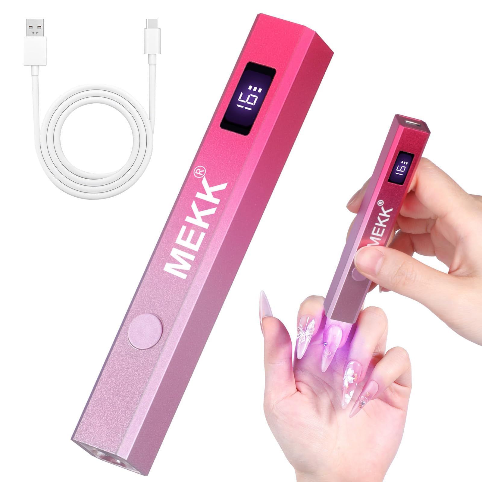 MEKK Handheld UV Nail Light for Gel Nails，Mini Flash Cure Nail Lamp-Pink Gradient Pink
