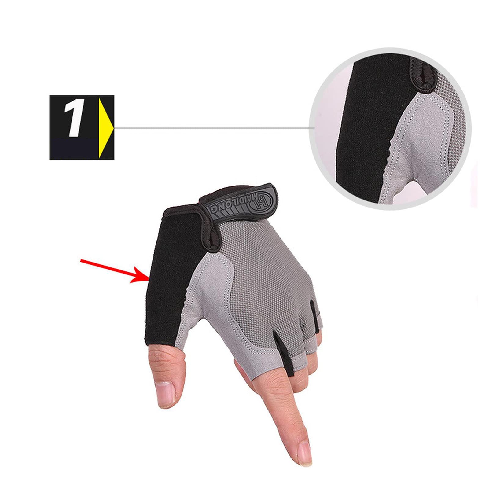 Gants de sport unisexes demi-doigts pour canoë, planche à voile, kitesurf, voile, poignet réglable (mise à niveau, noir, L)