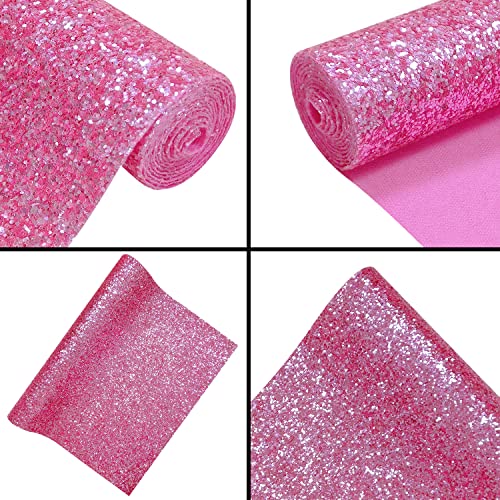 Image of Hot Pink Chunky Glitter Faux Leather Fabric Roll 12 x 52 Inch, Sparkly Valentine's Day Material for Crafting Bows and Earrings (17032#6)
