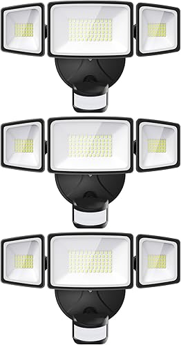 Onforu Paquete de 3 luces LED de 65 W con sensor de movimiento para exteriores, luces de seguridad, luces de inundación al aire libre, detector de