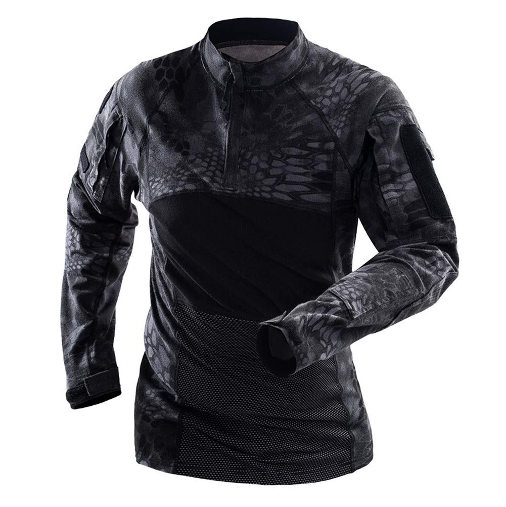 Onsoyours Hommes Slim Fit Militaire Tactique Tactique 1/4 Devant Zip Camouflage Airsoft Chemises en Plein Air Combat Manches Longues T Shirt Sportswear