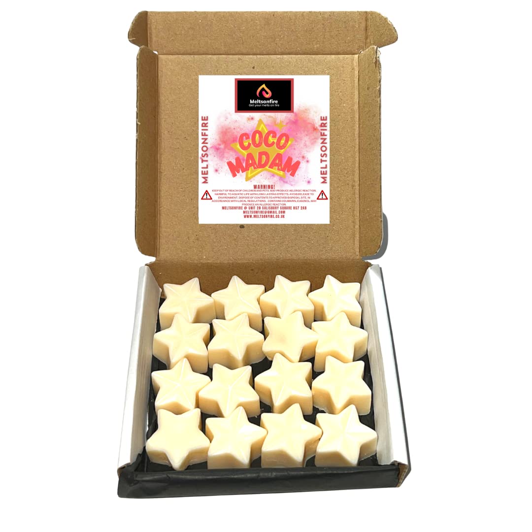 meltsonfire16 Highly Scented Wax Melts Soy Wax Star Shape, Vegan, Paraben & Cruelty Free Made in UK (Coco Madame)