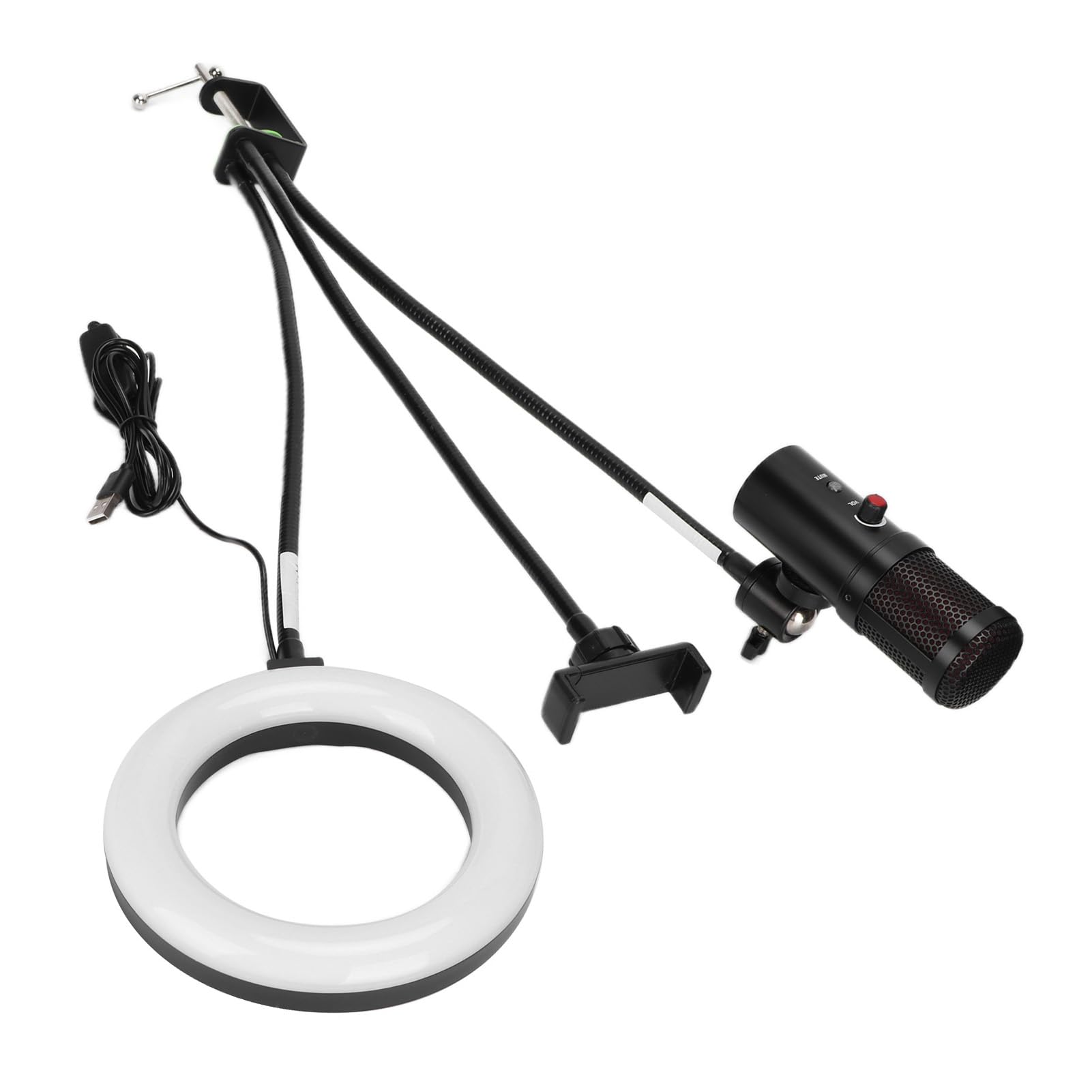 Microphone USB avec lumière de Remplissage RVB, kit de Micro cardioïde à condensateur, Ensemble de Microphone de Podcast pour Ordinateur OneKey Mute pour l'enregistrement de Chant