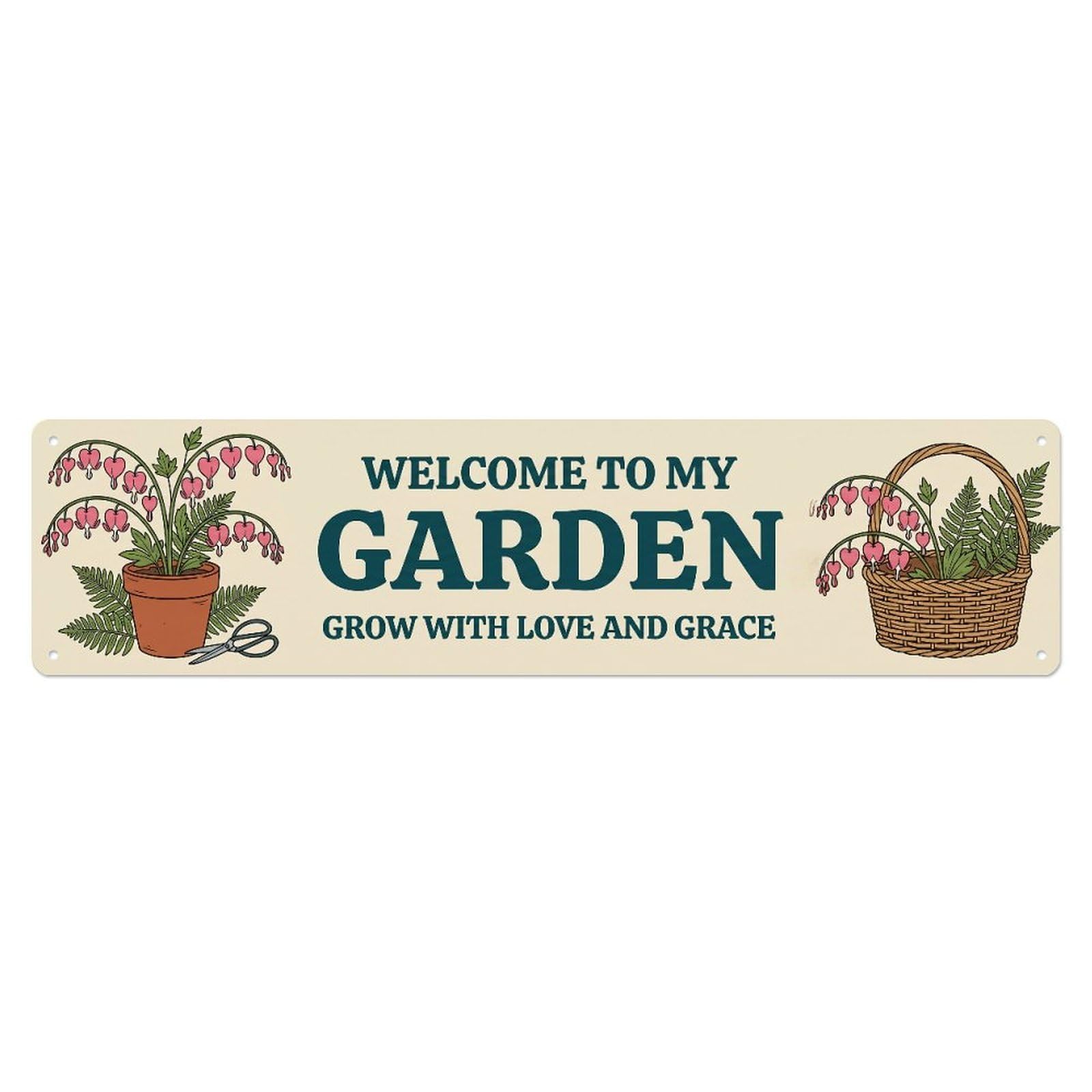 Metal Tin Sign Garden Welcome Retro Bleeding Heart Floral